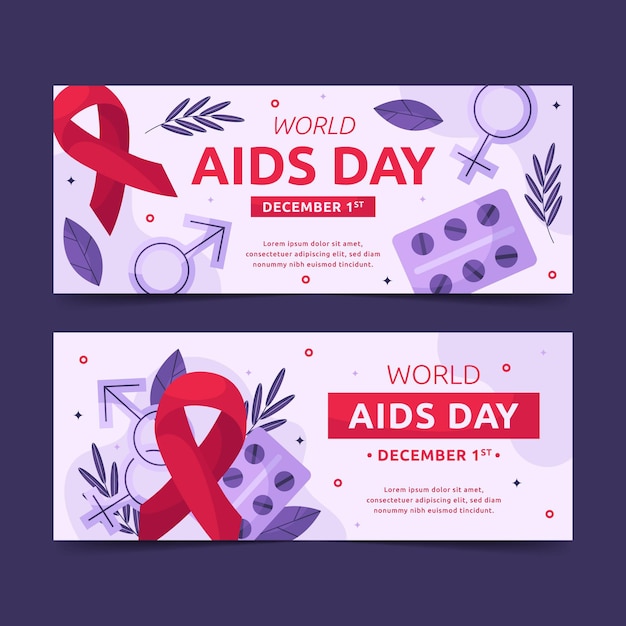 Platte wereld aids dag horizontale banners set