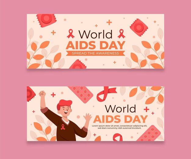 Platte wereld aids dag horizontale banners set