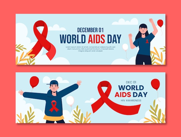 Platte wereld aids dag horizontale banners set