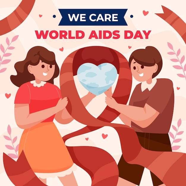 Gratis vector platte wereld aids dag illustratie