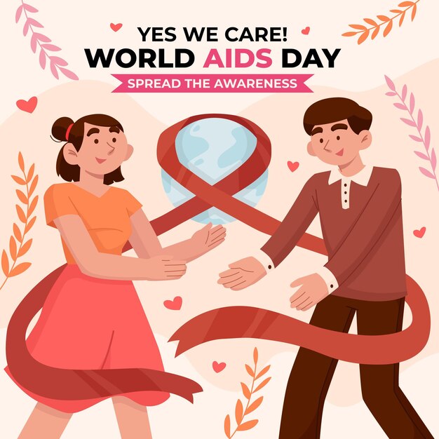 Platte wereld aids dag illustratie