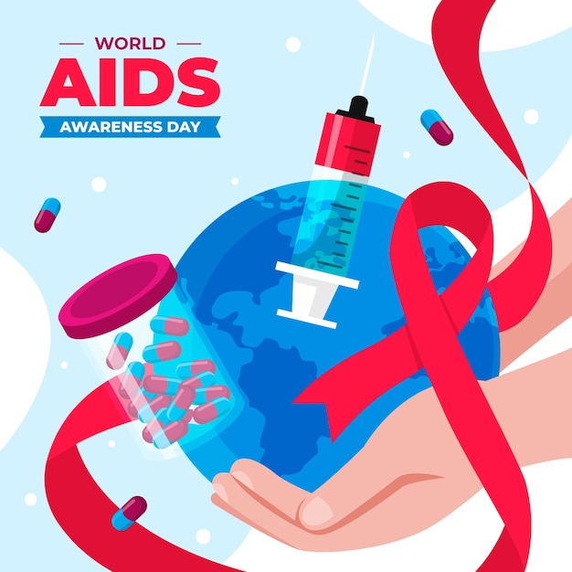 Platte wereld aids dag illustratie