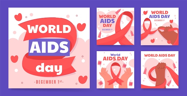 Gratis vector platte wereld aids dag instagram posts collectie