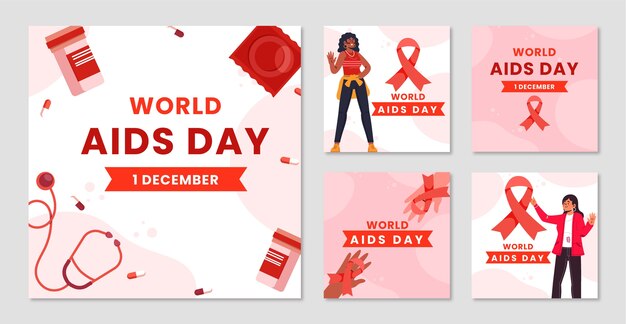 Gratis vector platte wereld aids dag instagram posts collectie