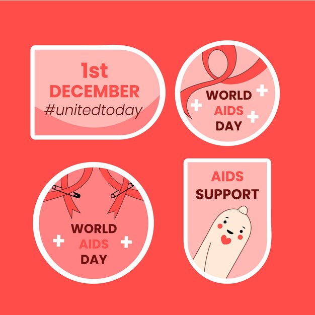 Gratis vector platte wereld aids dag labels collectie