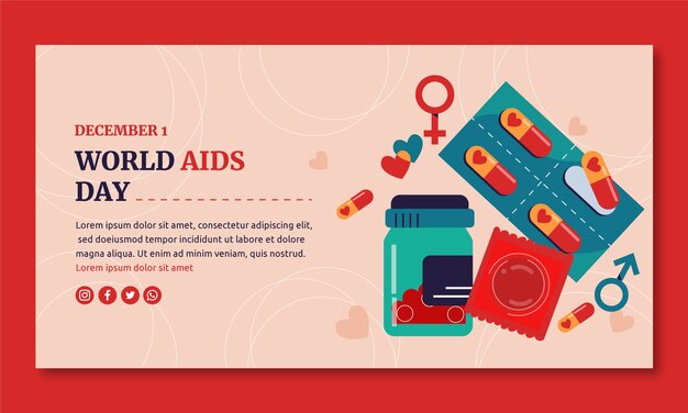 Gratis vector platte wereld aids dag social media promo sjabloon