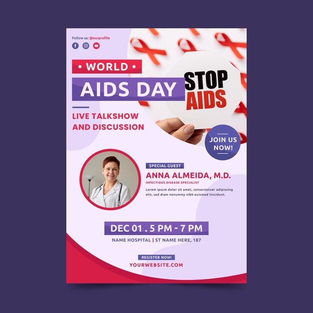Platte wereld aids dag verticale postersjabloon