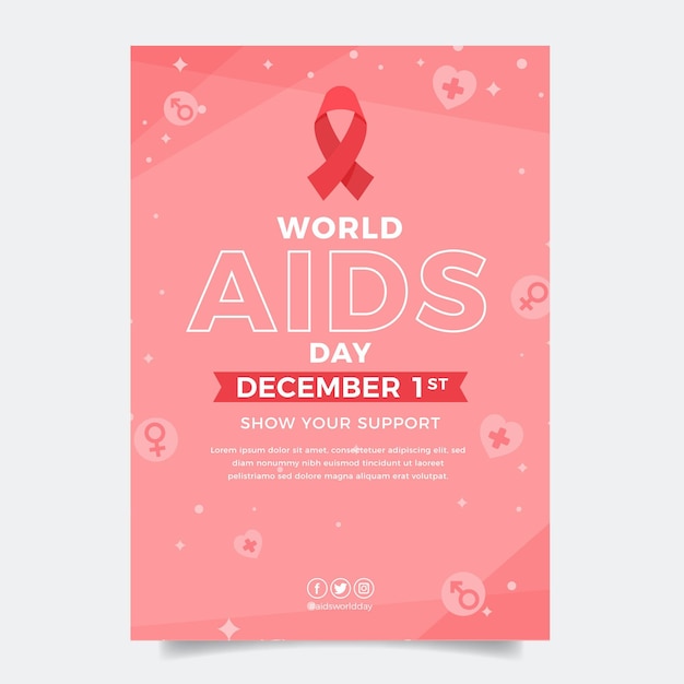 Platte wereld aids dag verticale postersjabloon