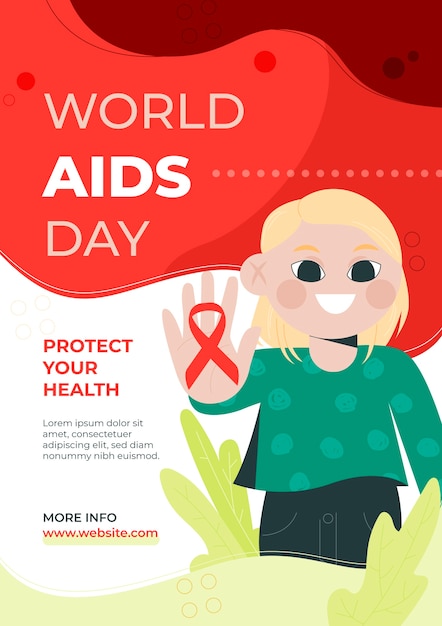 Platte wereld aids dag verticale postersjabloon