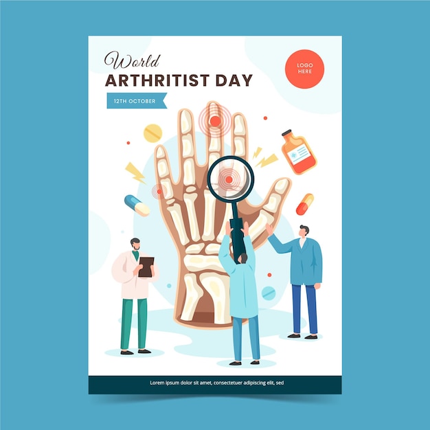 Platte wereld artritis dag verticale poster sjabloon