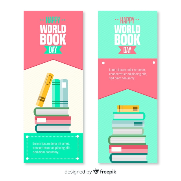 Platte wereld boek dag banners