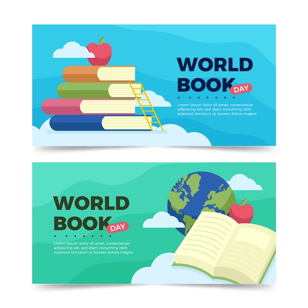 Platte wereld boek dag banners