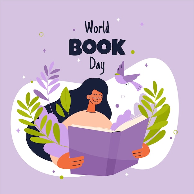 Gratis vector platte wereld boek dag illustratie
