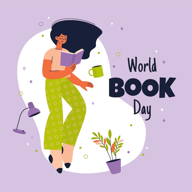 Platte wereld boek dag illustratie