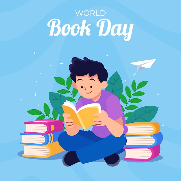 Gratis vector platte wereld boek dag illustratie