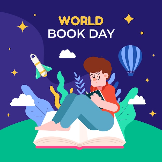 Gratis vector platte wereld boek dag illustratie