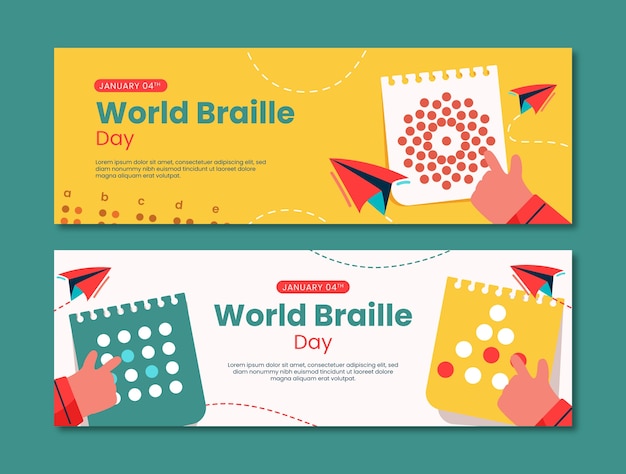 Platte wereld braille dag horizontale banners set