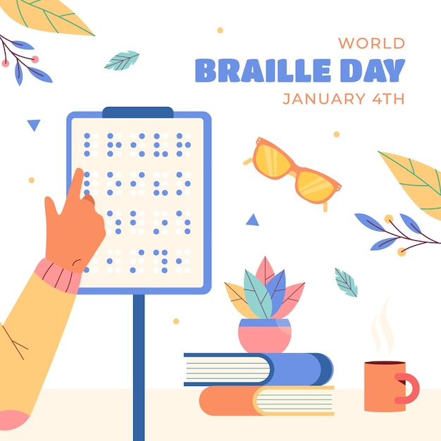 Platte wereld braille dag illustratie