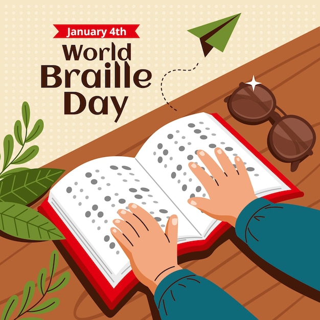 Gratis vector platte wereld braille dag illustratie