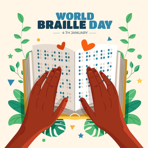 Gratis vector platte wereld braille dag viering illustratie