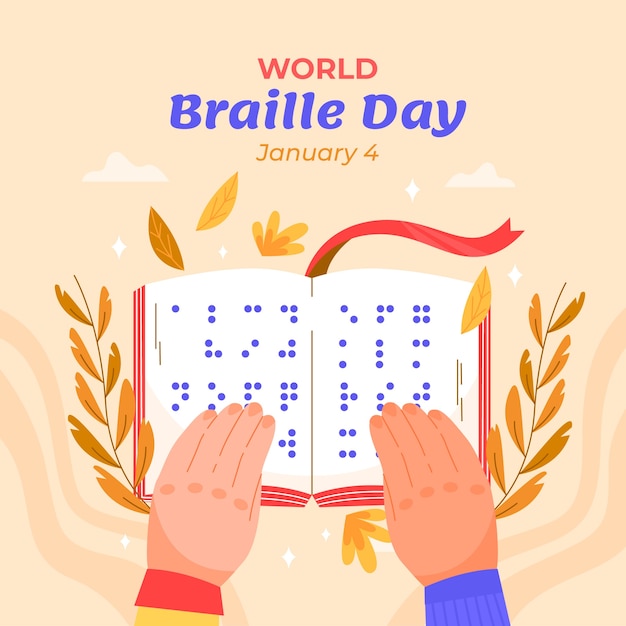 Platte wereld braille dag viering illustratie