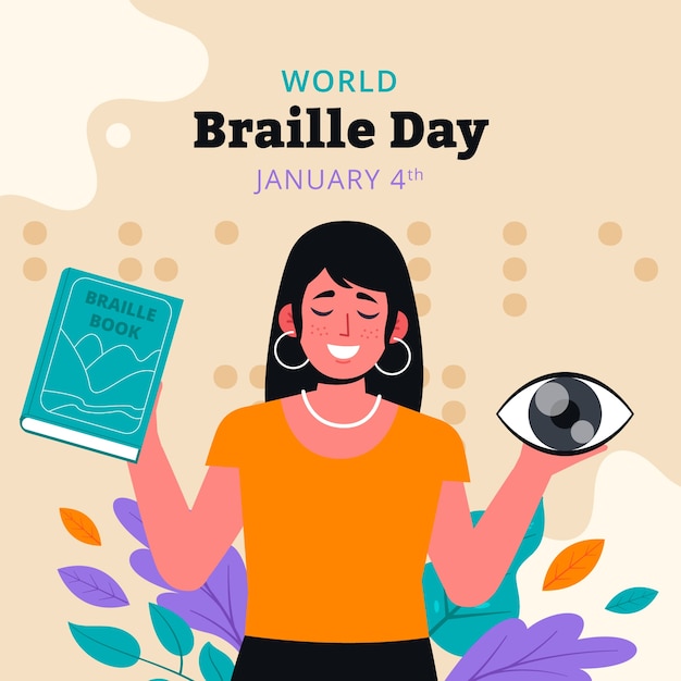 Gratis vector platte wereld braille dag viering illustratie