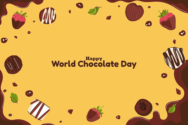 Gratis vector platte wereld chocolade dag achtergrond met chocolade lekkernijen