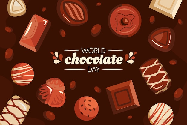 Platte wereld chocolade dag achtergrond met chocolade