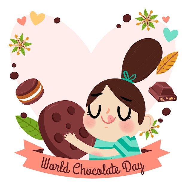 Gratis vector platte wereld chocolade dag achtergrond