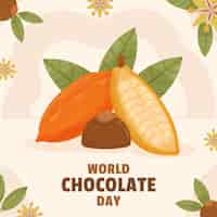 Gratis vector platte wereld chocolade dag illustratie met cacaoboon