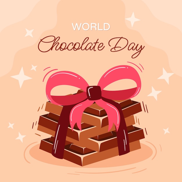 Gratis vector platte wereld chocolade dag illustratie met chocolade cadeau