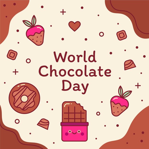 Platte wereld chocolade dag illustratie