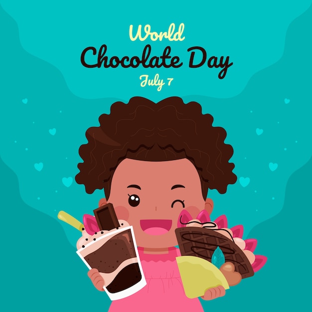 Gratis vector platte wereld chocolade dag illustratie