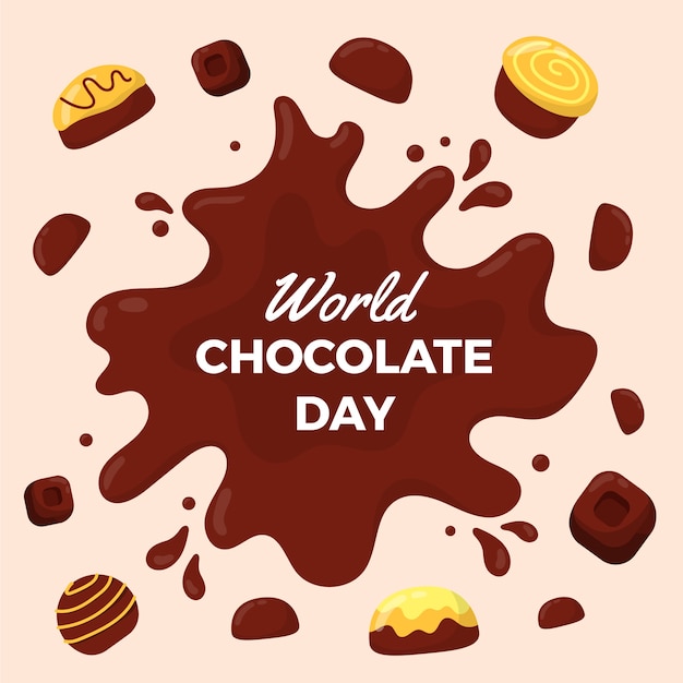 Platte wereld chocolade dag illustratie