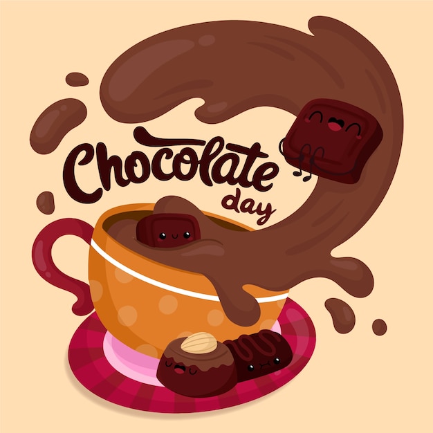 Platte wereld chocolade dag illustratie