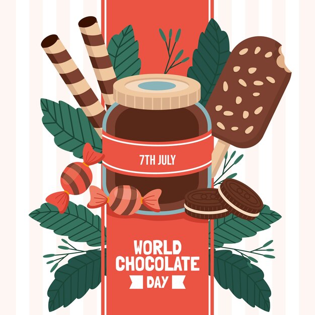 Platte wereld chocolade dag viering illustratie