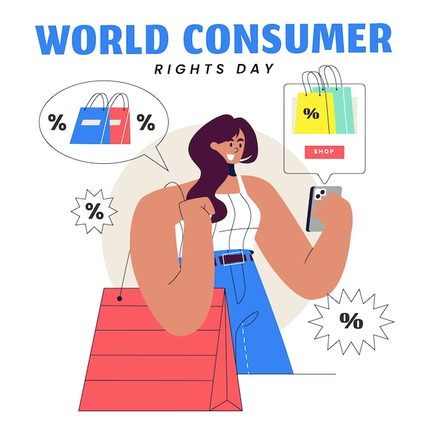 Platte wereld consumentenrechten dag illustratie