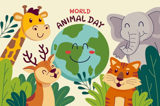 Platte wereld dierendag achtergrond