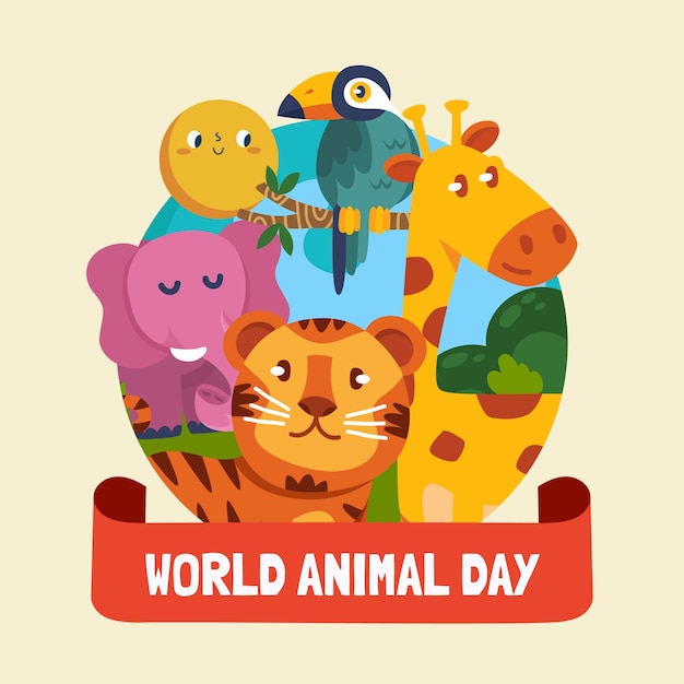 Gratis vector platte wereld dierendag illustratie