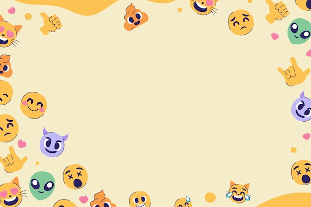 Platte wereld emoji dag achtergrond met emoticons