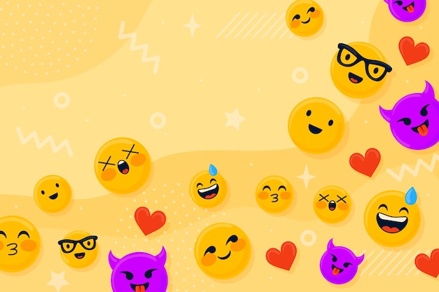 Platte wereld emoji dag achtergrond met emoticons