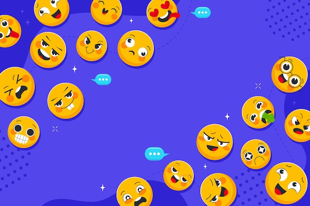 Platte wereld emoji dag achtergrond met emoticons