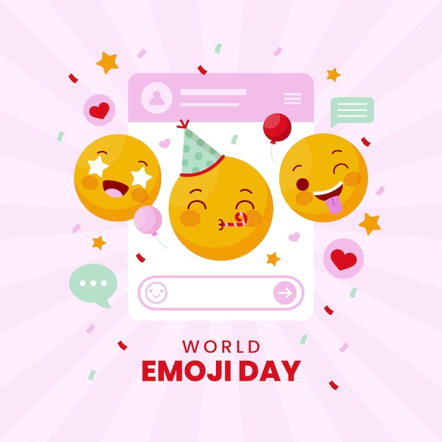 Gratis vector platte wereld emoji dag illustratie met emoticons