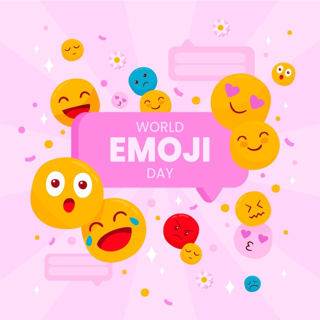 Gratis vector platte wereld emoji dag illustratie met emoticons