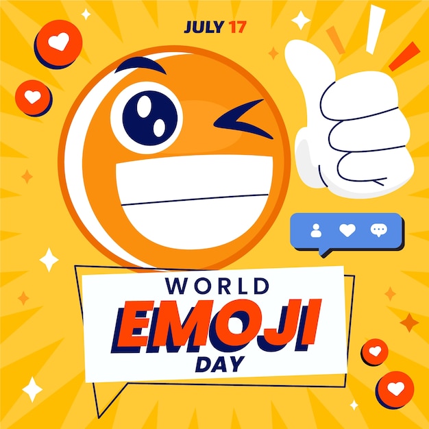 Platte wereld emoji dag illustratie met emoticons