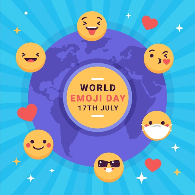 Gratis vector platte wereld emoji dag illustratie