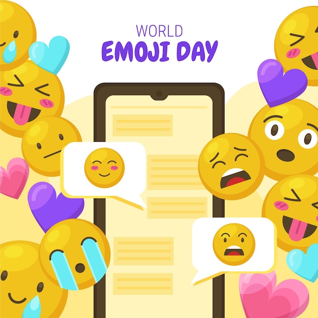 Platte wereld emoji dag illustratie