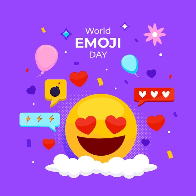 Platte wereld emoji dag illustratie