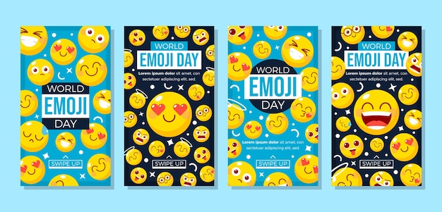 Platte wereld emoji dag instagram verhalencollectie met emoticons