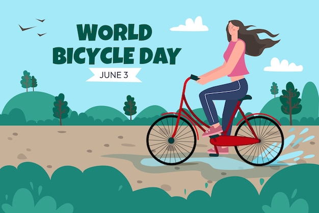 Gratis vector platte wereld fietsdag achtergrond